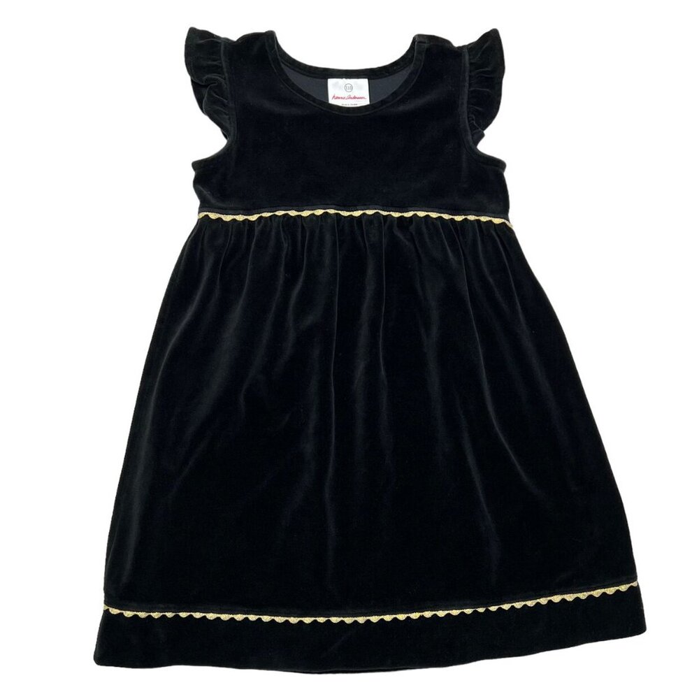 Hanna Andersson Black Flutter Sleeve Velvet Dress
